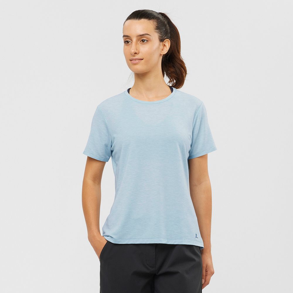 Salomon Singapore Womens T-shirts - ESSENTIAL TENCEL Ashley Blue | 10298-EXGP